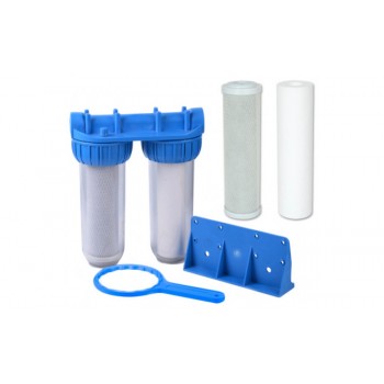 Tratamento de água | Porta-filtros | Kit -Portaf.duplo 10"+Sup+Chave C/Cart. Medida: 1" Temo: 45º, Pressão: 6 BAR Ref: MB99030106
